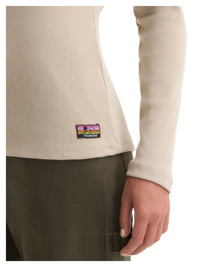 POLERA MUJER MANGA LARGA RIB JASPEADO PANAMA JACK - L992 | BEIGE - 6