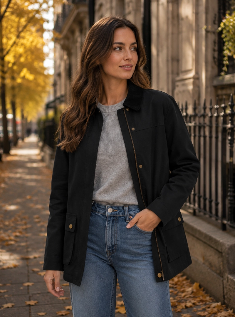 CHAQUETA MUJER CANVAS FRANELA PANAMA JACK - L985 | NEGRO - 1