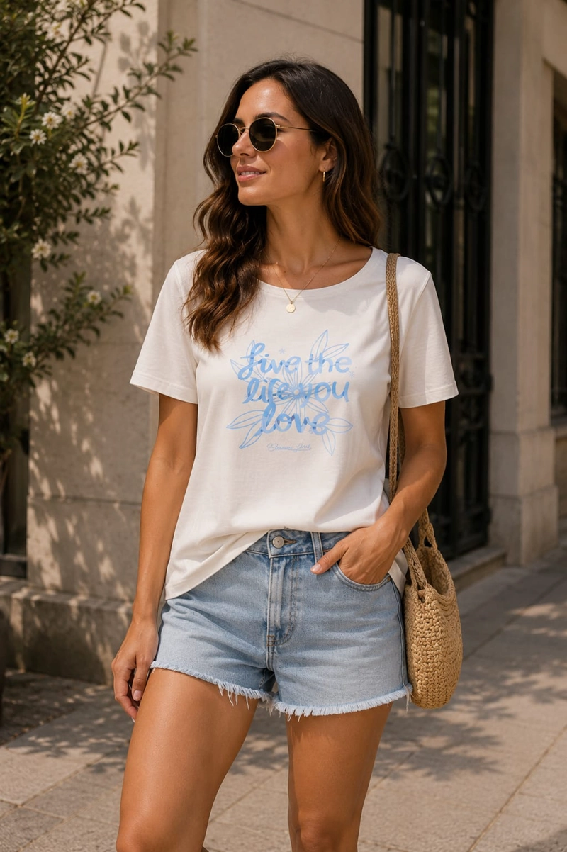 POLERA MUJER ESTAMPADO ALGODON PANAMA JACK - K842 | BLANCO - 1