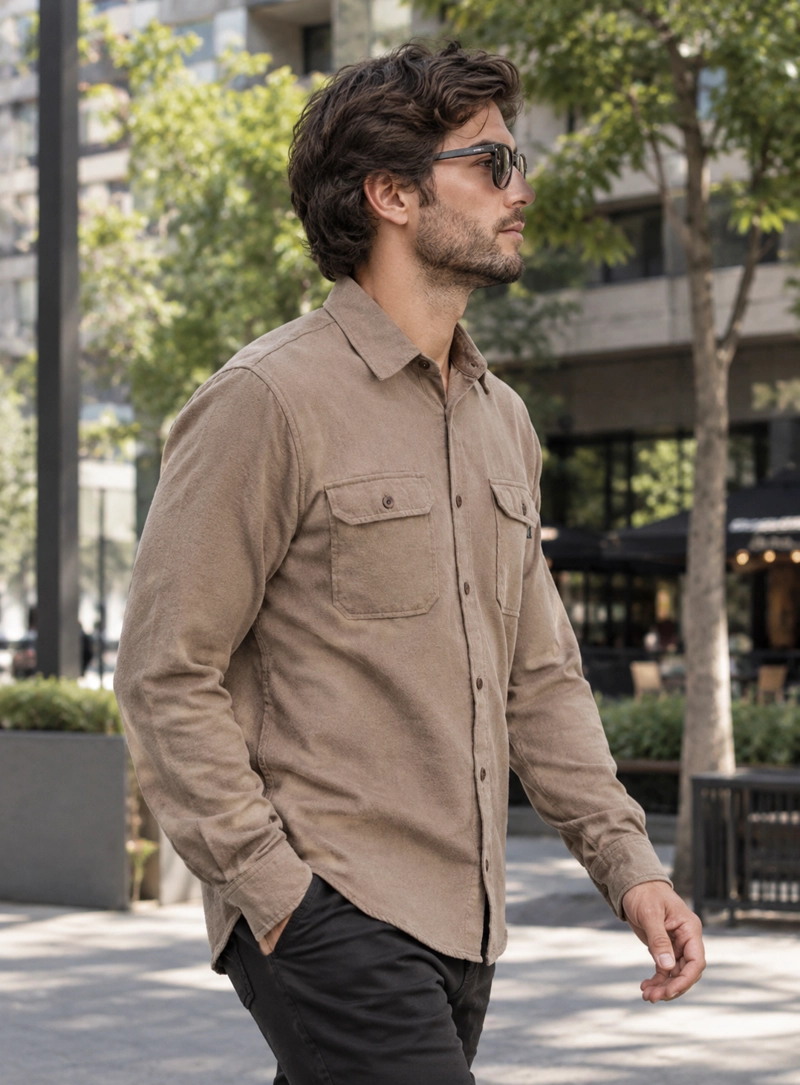 CAMISA HOMBRE ALGODON AFRANELADO PANAMA JACK - H940 | BEIGE - 1