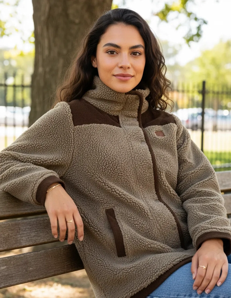 CHAQUETA MUJER SHERPA POLAR JASPEADO PANAMA JACK - L987 | MARRON CLARO - 1