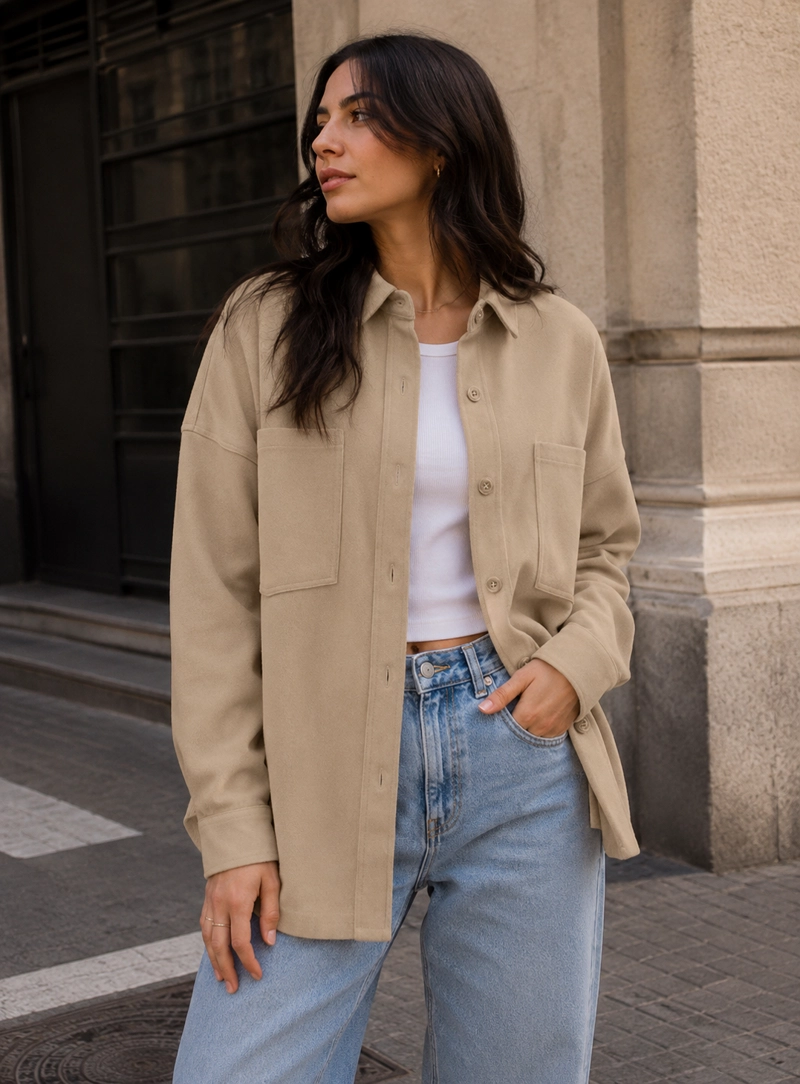 SOBRE CAMISA MUJER OVERSHIRT CASUAL PANAMA JACK - K845 | BEIGE - 1