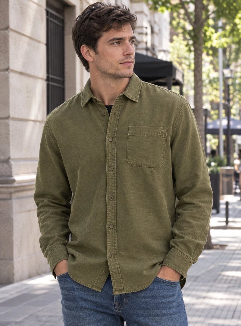 CAMISA HOMBRE MANGA LARGA TWILL CASUAL PANAMA JACK - L961 | VERDE - 1
