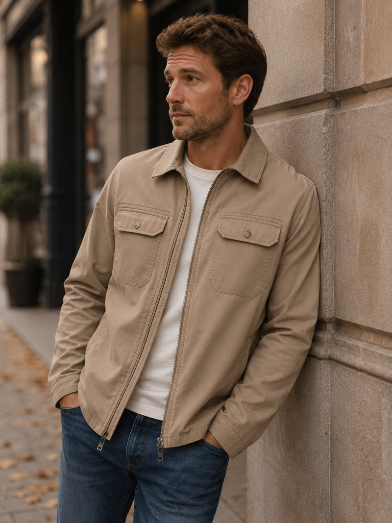 CHAQUETA HOMBRE SOBRE CAMISA DOBLE ZIPPER PANAMA JACK - K872 | BEIGE - 1