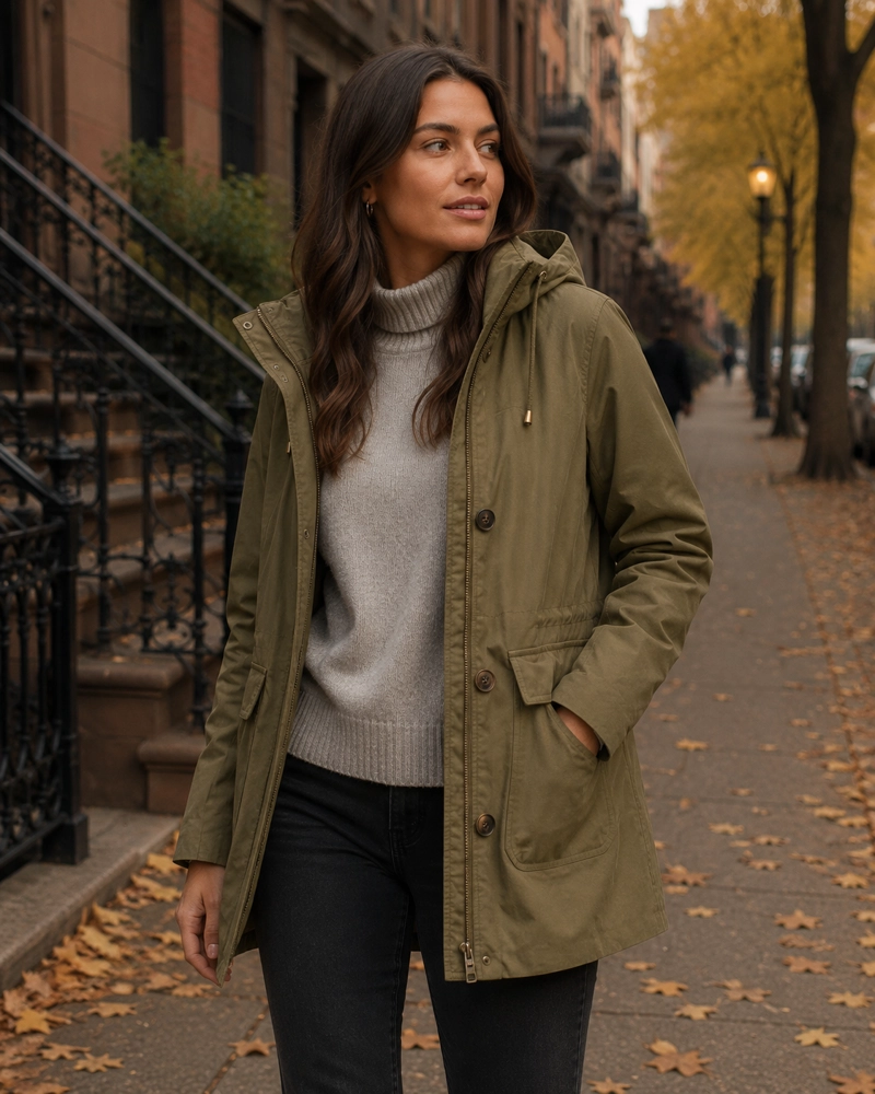 CHAQUETA MUJER TWILL POLAR CON GORRO PANAMA JACK - L983 | VERDE - 1