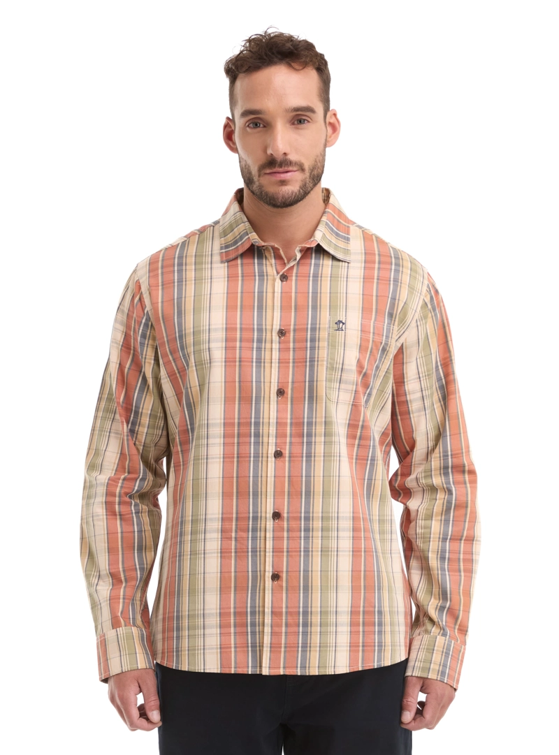 CAMISA HOMBRE ESCOCESA MANGA LARGA CASUAL PANAMA JACK - L963 | NARANJA - 1