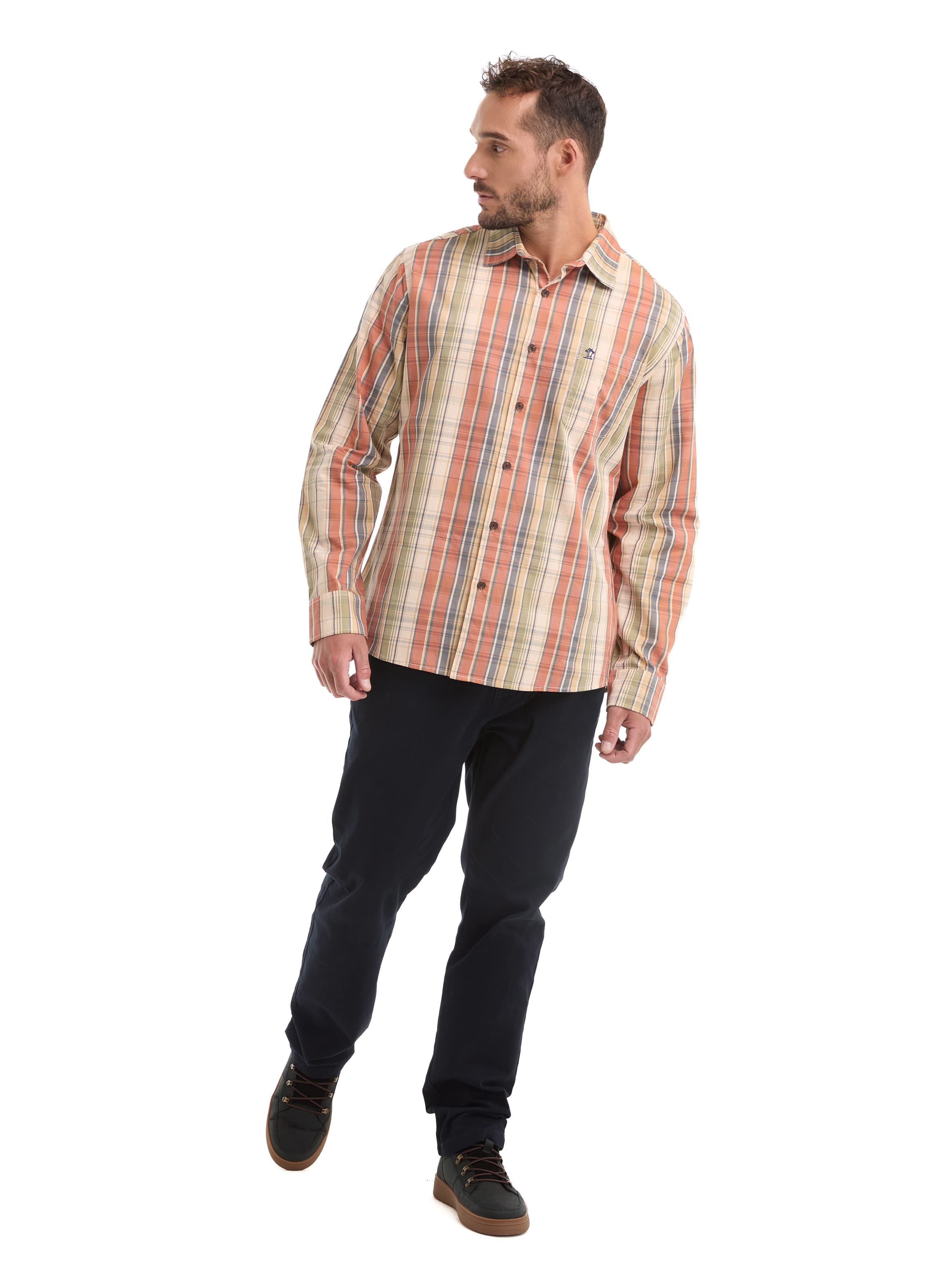 CAMISA HOMBRE ESCOCESA MANGA LARGA CASUAL PANAMA JACK - L963 | NARANJA - 6