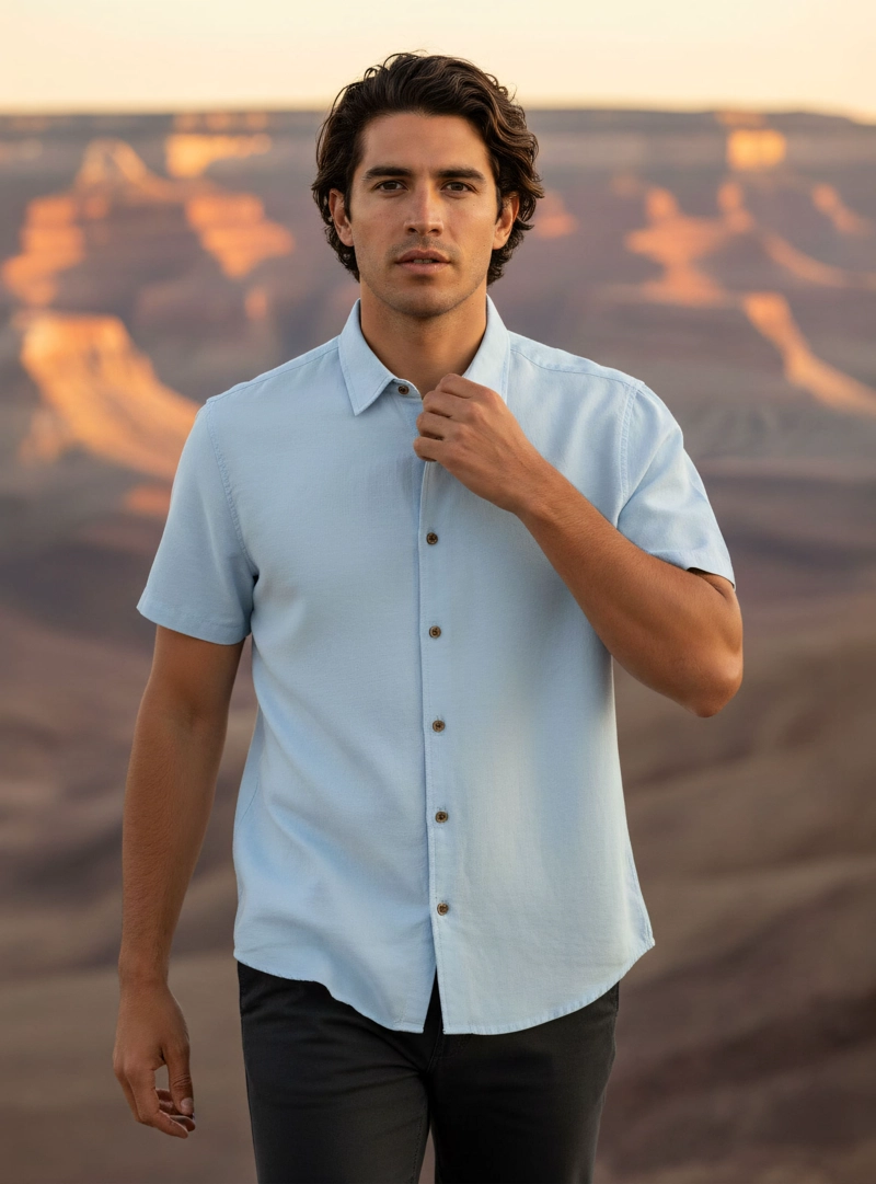 CAMISA LINO ALGODON HOMBRE PANAMA JACK - PJH004M | CELESTE - 1