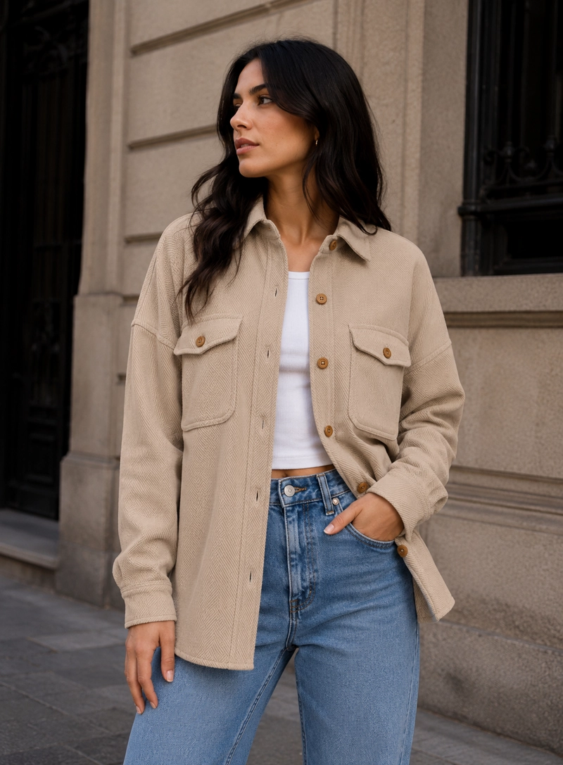 SOBRE CAMISA MUJER OVERSHIRT CASUAL PANAMA JACK - K846 | BEIGE - 1