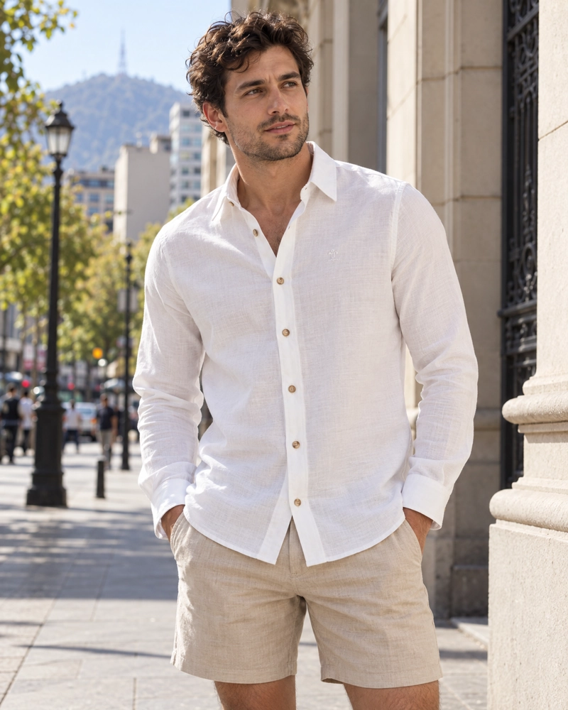 CAMISA HOMBRE TIPO LINO PANAMA JACK - K868 | BLANCO - 1