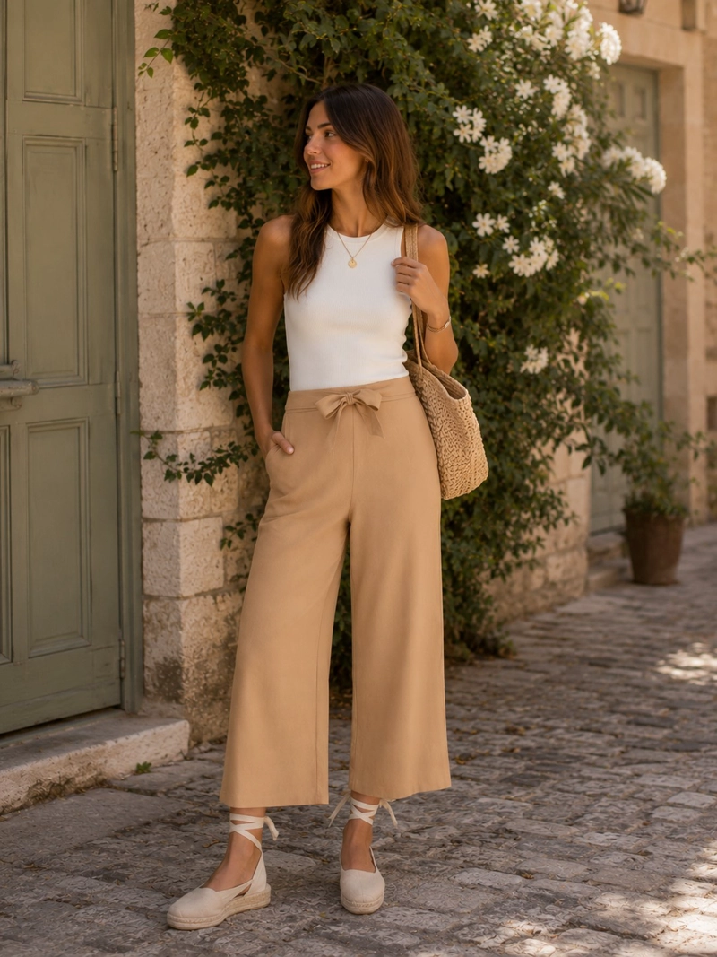 PANTALON LINO PALAZZO MUJER PANAMA JACK - K847 | BEIGE - 1