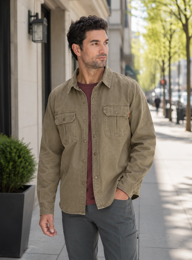 CHAQUETA OVERSHIRT TIPO MEZCLILLA HOMBRE PANAMA JACK - J924 | MARRON CLARO - 1