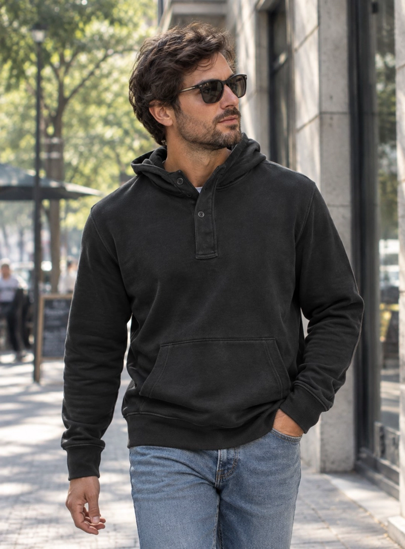 POLERON HOMBRE CON GORRO PANAMA JACK - H944 | GRIS OSCURO - 1