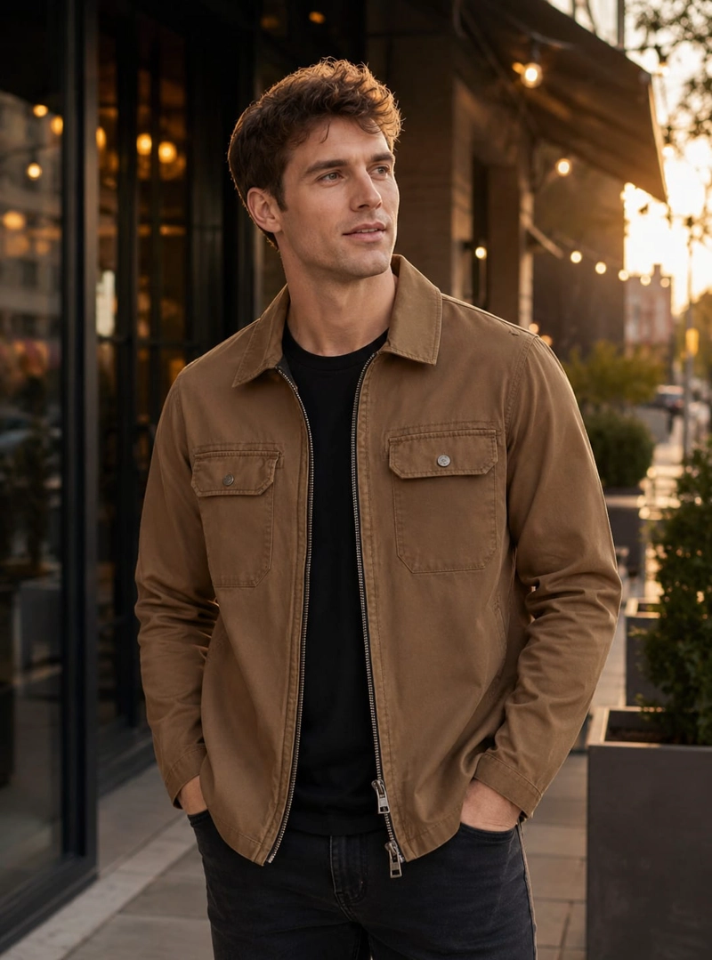 CHAQUETA HOMBRE SOBRE CAMISA DOBLE ZIPPER PANAMA JACK - K872 | MARRON - 1