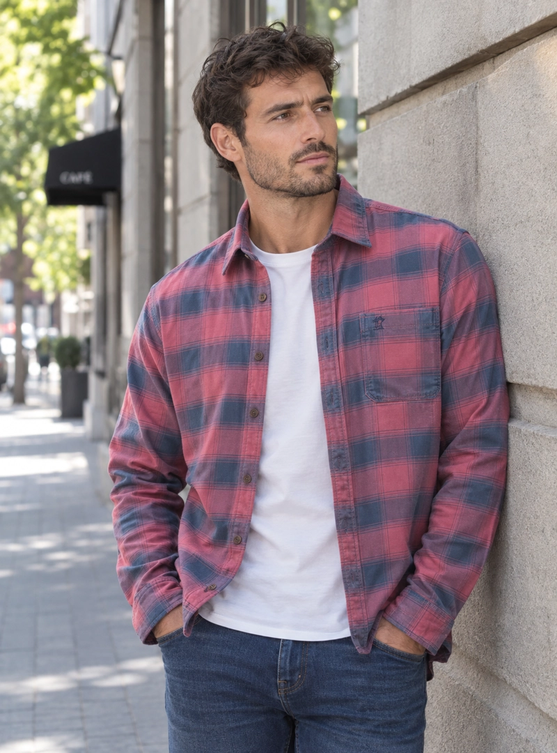 CAMISA HOMBRE ESCOCESA LIVIANA CASUAL PANAMA JACK - L964 | ROSA - 1