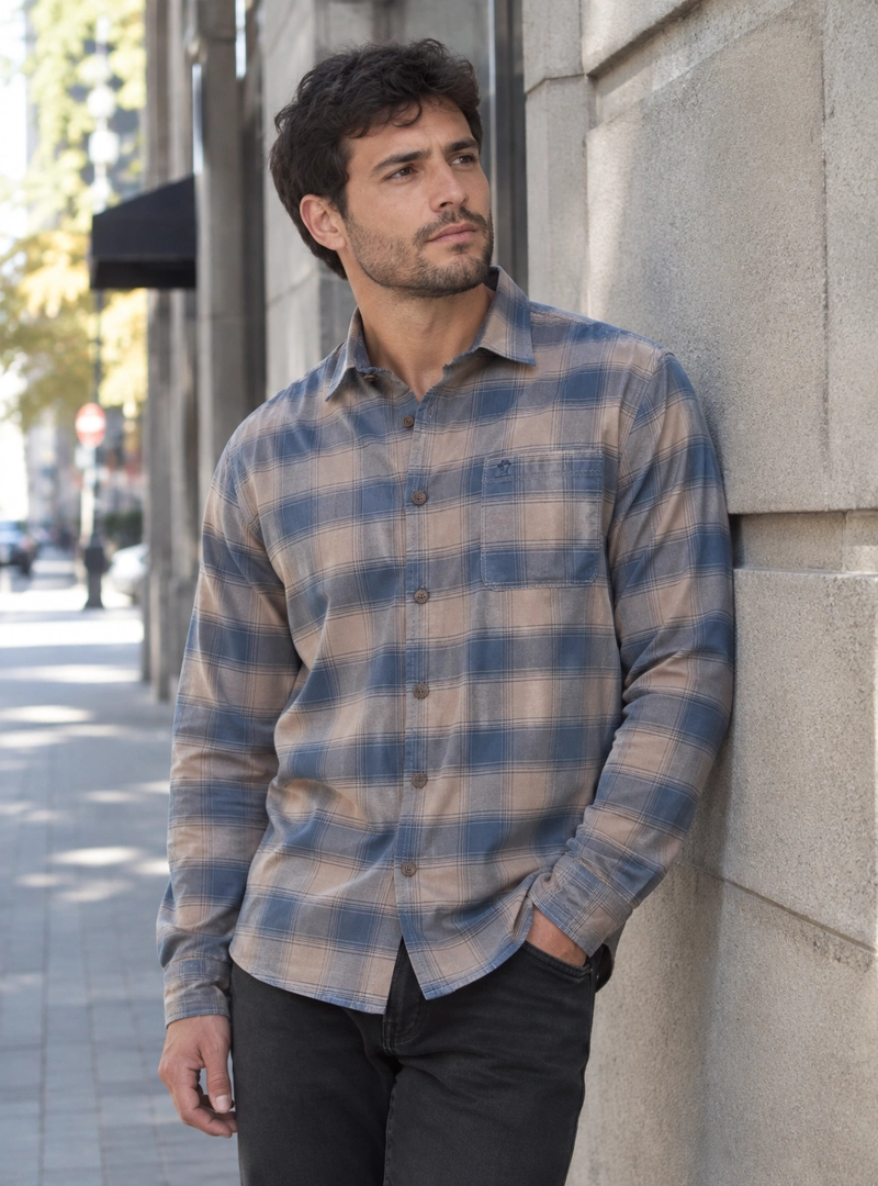 CAMISA HOMBRE ESCOCESA LIVIANA CASUAL PANAMA JACK - L964 | BEIGE - 1
