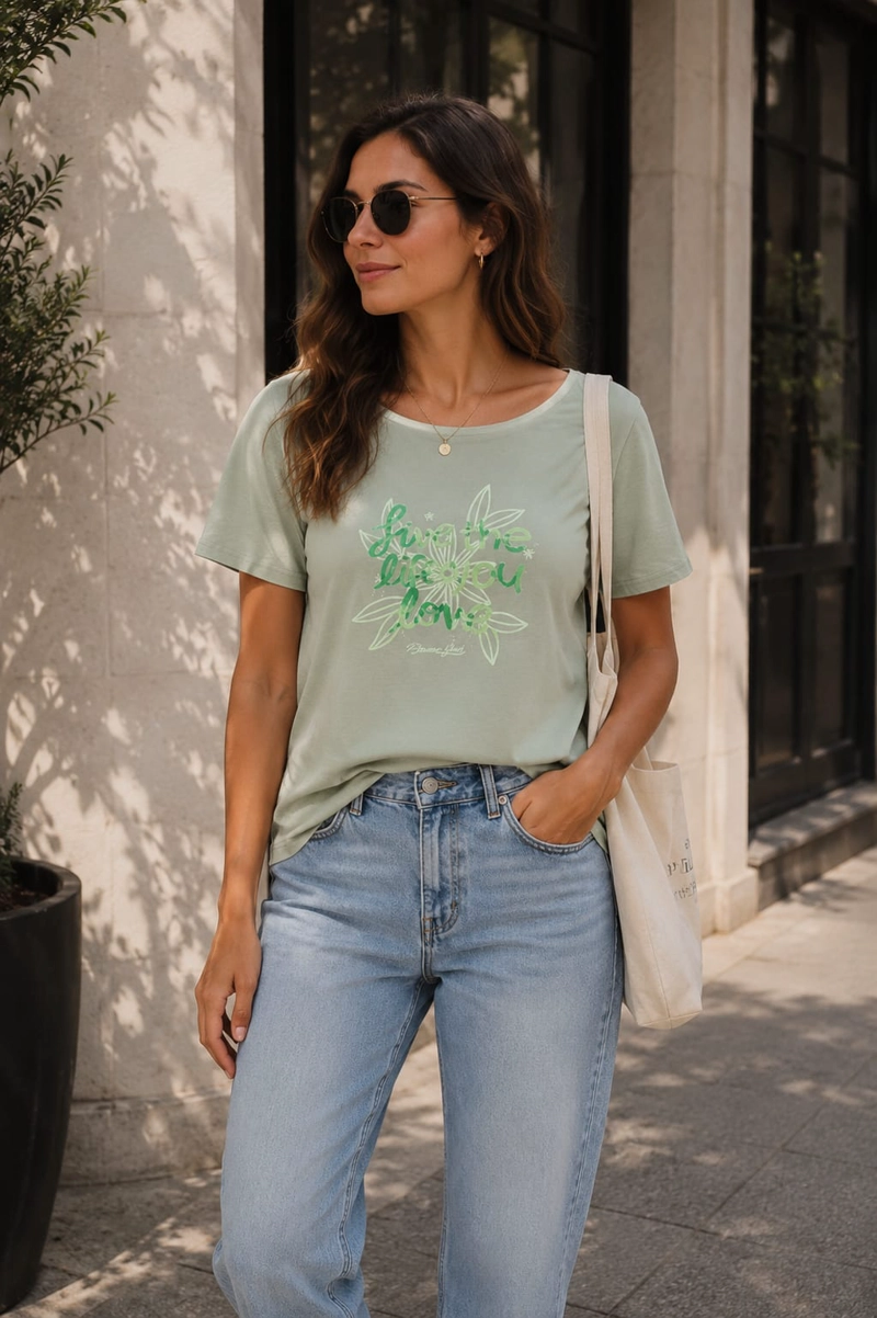 POLERA MUJER ESTAMPADO ALGODON PANAMA JACK - K842 | VERDE - 1