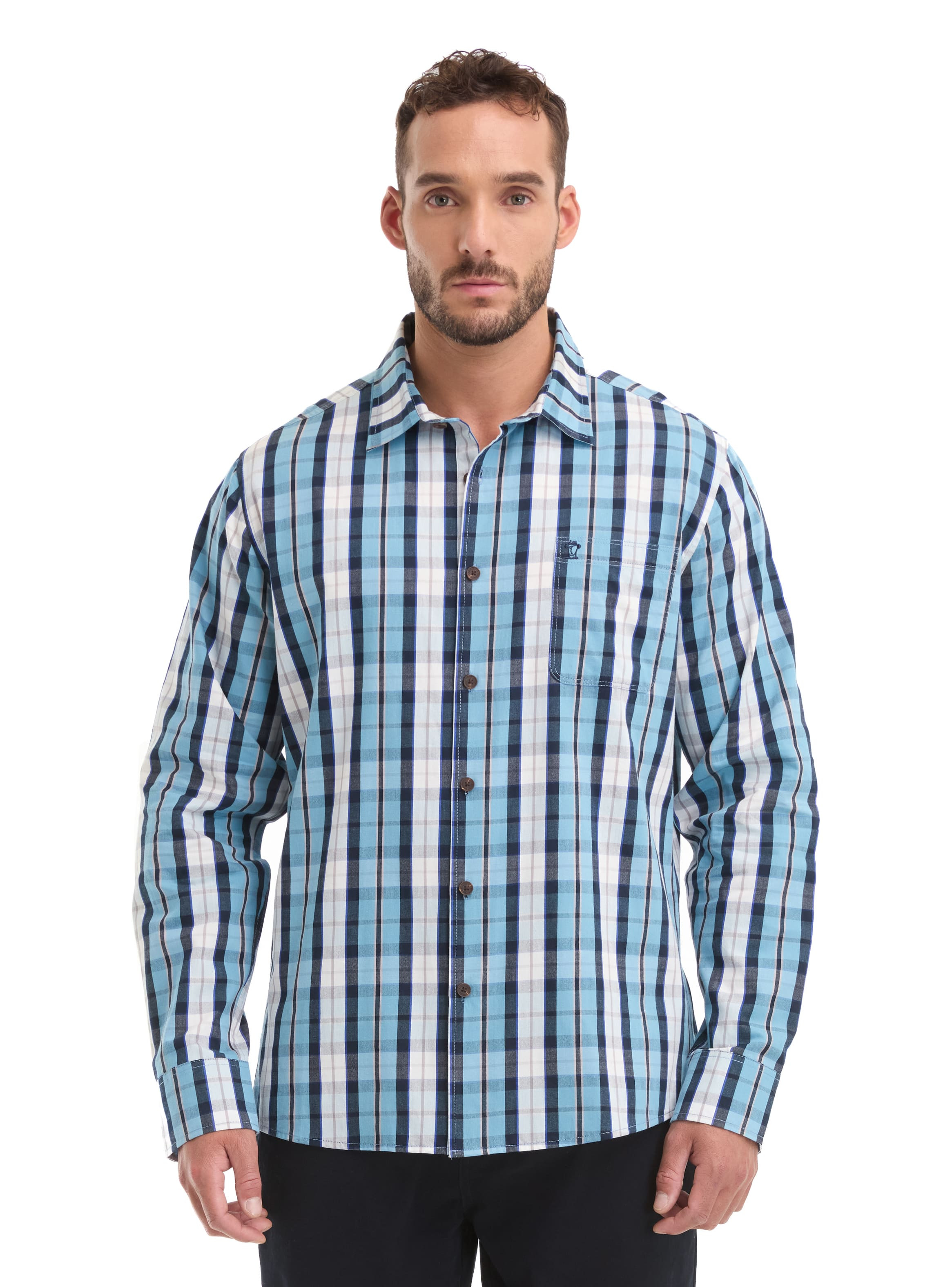 CAMISA HOMBRE ESCOCESA MANGA LARGA CASUAL PANAMA JACK - L963 | CELESTE - 1