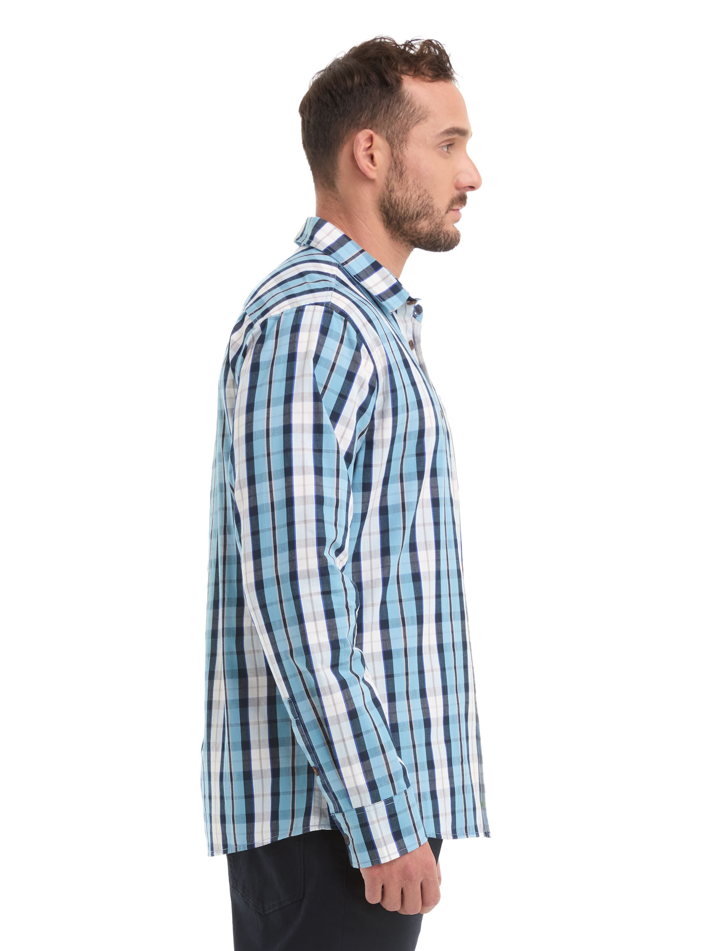 CAMISA HOMBRE ESCOCESA MANGA LARGA CASUAL PANAMA JACK - L963 | CELESTE - 3