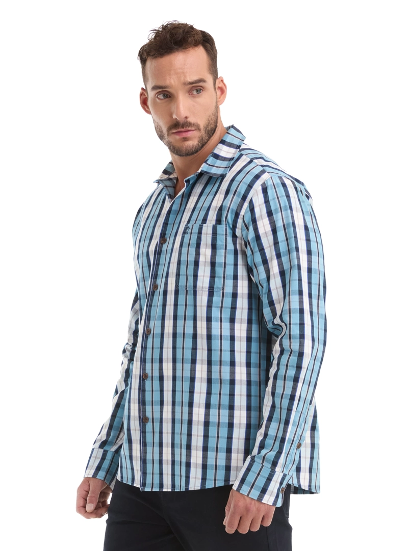 CAMISA HOMBRE ESCOCESA MANGA LARGA CASUAL PANAMA JACK - L963 | CELESTE - 4