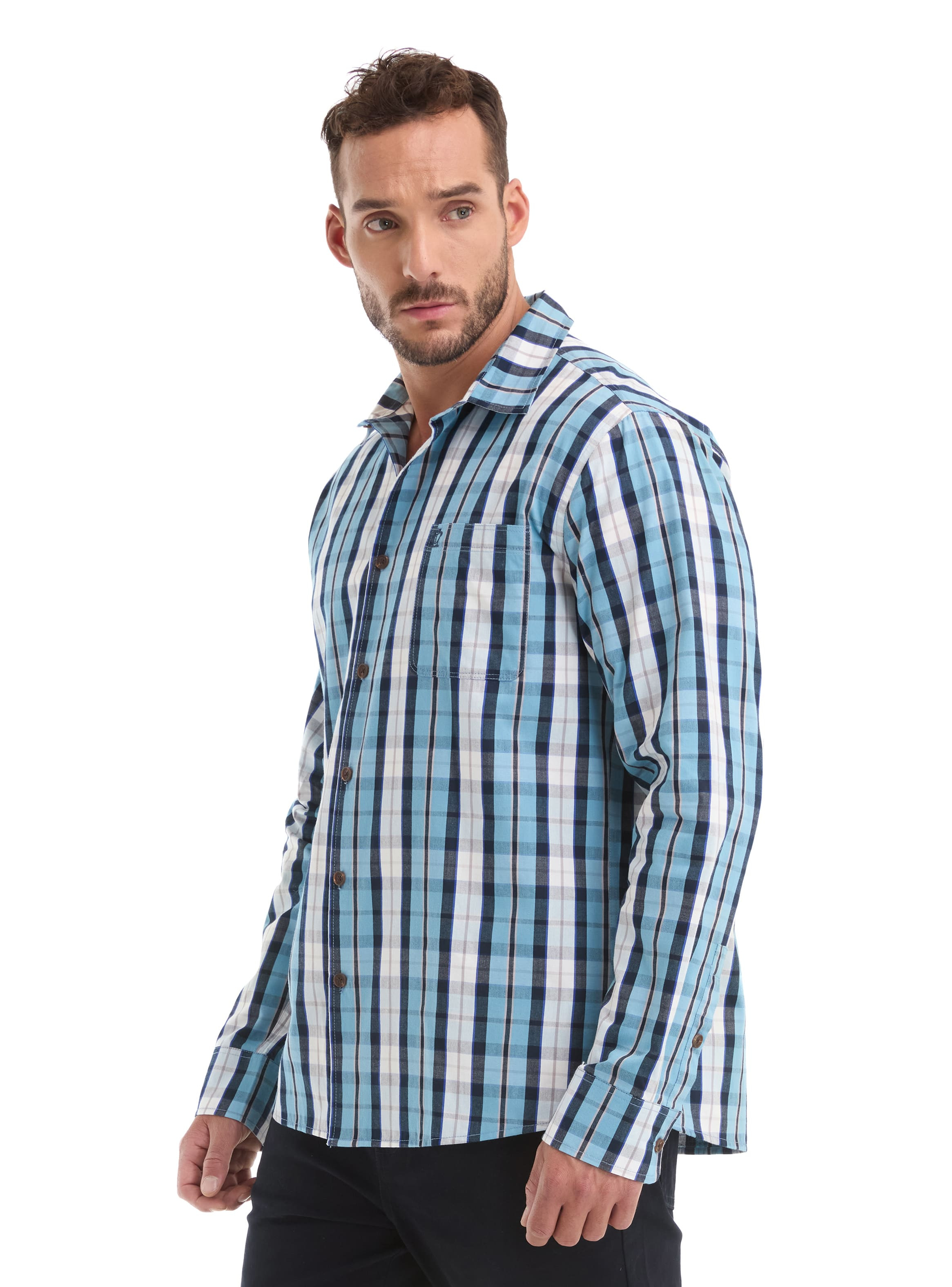 CAMISA HOMBRE ESCOCESA MANGA LARGA CASUAL PANAMA JACK - L963 | CELESTE - 4