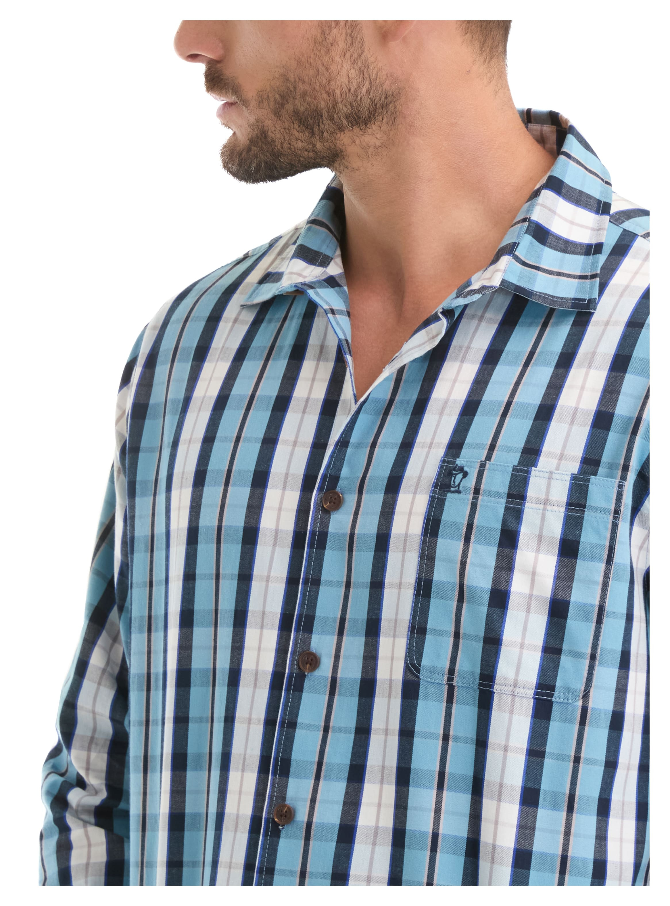 CAMISA HOMBRE ESCOCESA MANGA LARGA CASUAL PANAMA JACK - L963 | CELESTE - 5