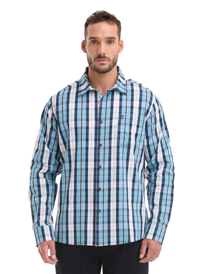 CAMISA HOMBRE ESCOCESA MANGA LARGA CASUAL PANAMA JACK - L963 | CELESTE - 8