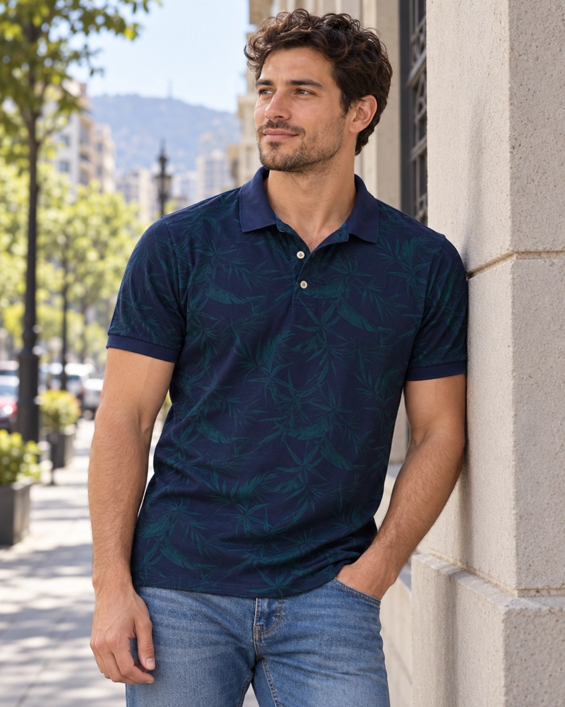 POLERA HOMBRE CASUAL PIQUE PANAMA JACK - K862 | AZUL M