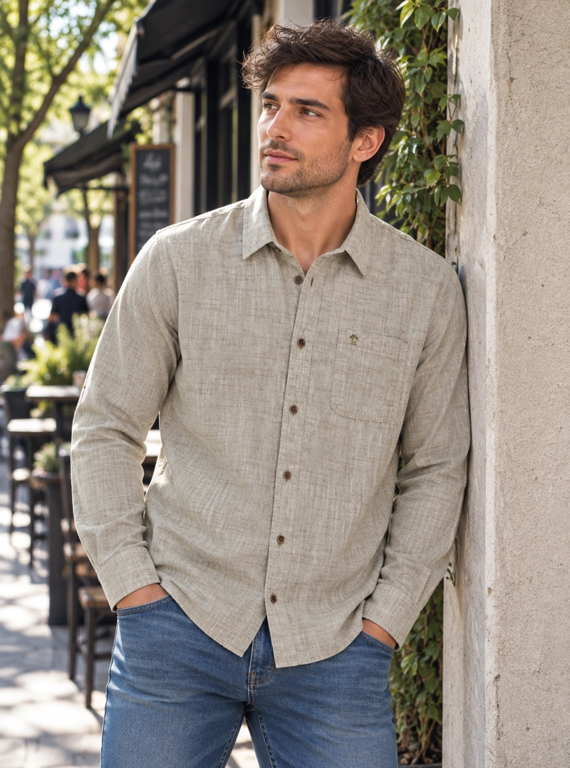 CAMISA HOMBRE TIPO LINO PANAMA JACK - K866 | GRIS - 1