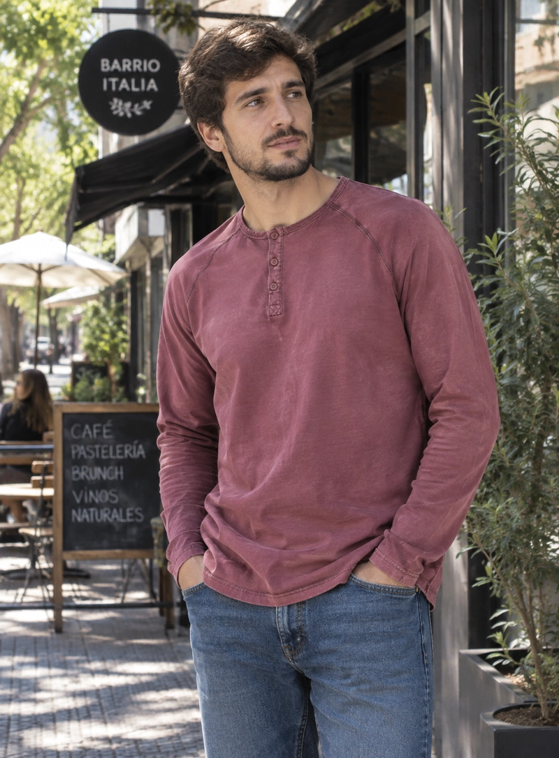 POLERA HOMBRE MANGA LARGA ALGODON PANAMA JACK - H935 | BORDO - 1