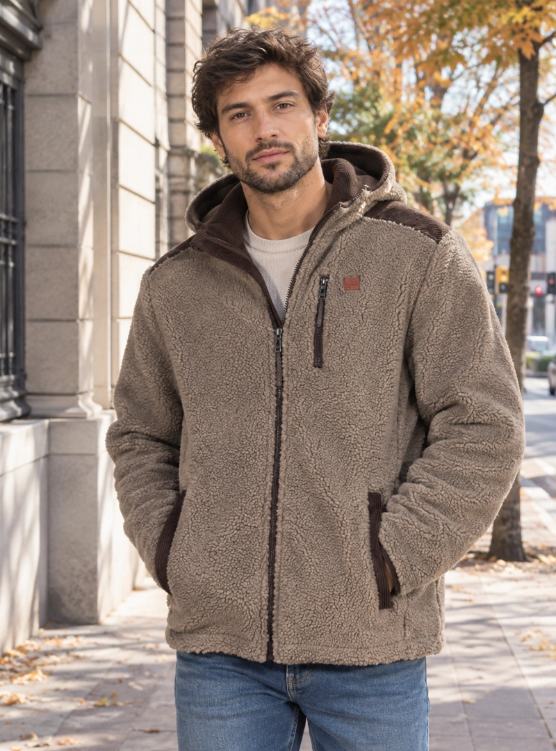 CHAQUETA HOMBRE SHERPA POLAR PANAMA JACK - PJH024M | MARRON CLARO - 1
