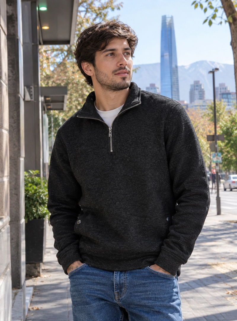 POLERON HOMBRE TEJIDO CUELLO ALTO PANAMA JACK - PJH026M | NEGRO - 1