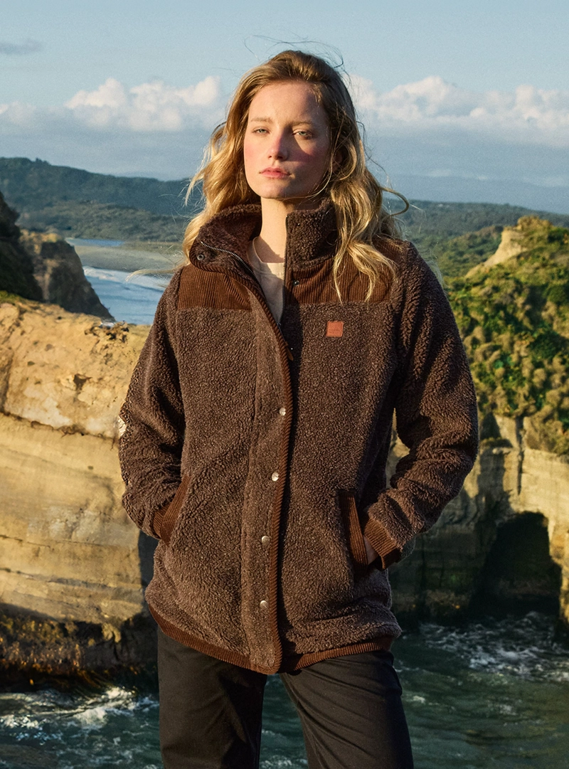 CHAQUETA MUJER SHERPA POLAR JASPEADO PANAMA JACK - L987 | MARRON OSCURO - 1
