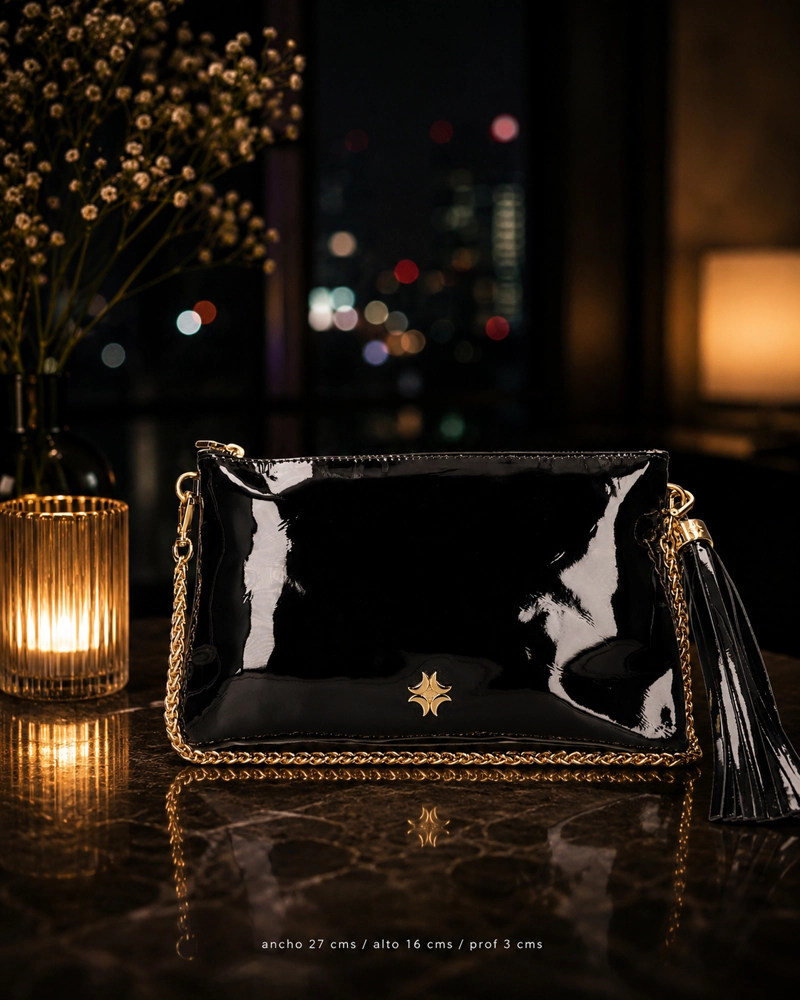 CARTERA CUERO CHAROL Y CADENA FIESTA LUZ DA LUA - LDM0180 - 3