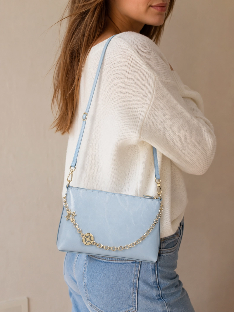CARTERA BANDOLERA CUERO LUZ DA LUA - LDM0181 | CELESTE - 2
