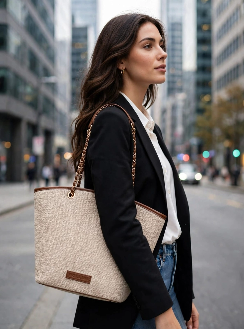CARTERA TOTE BAG EFECTO TEJIDO + PU - POM070X - 1