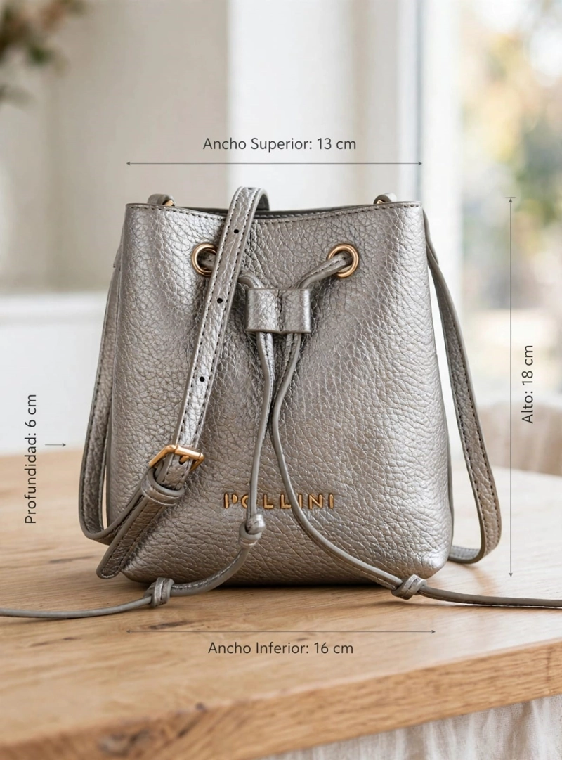 MINI CARTERA BANDOLERA BUCKET POLLINI - POM082X | PLATEADO - 2