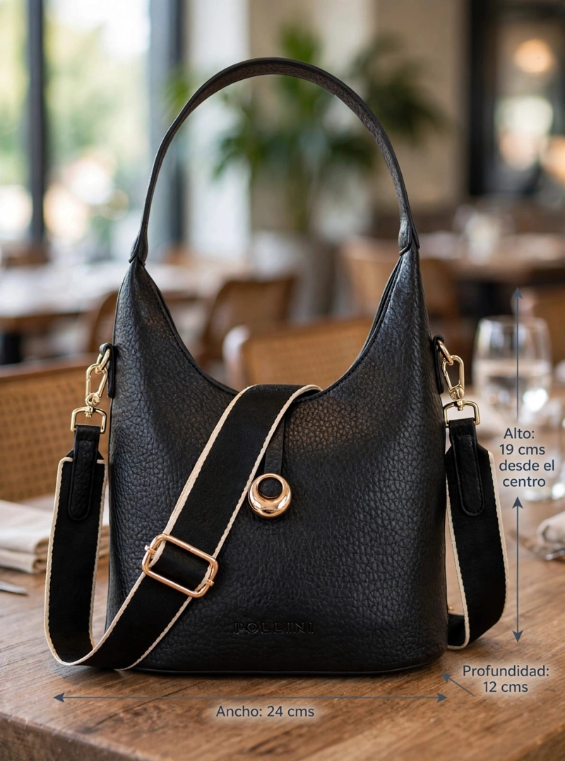 CARTERA TOTE DETALLE BROCHE POLLINI - POM083X | NEGRO - 2