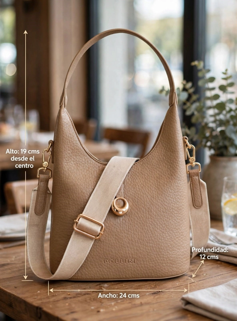 CARTERA TOTE DETALLE BROCHE POLLINI - POM083X | BEIGE - 2
