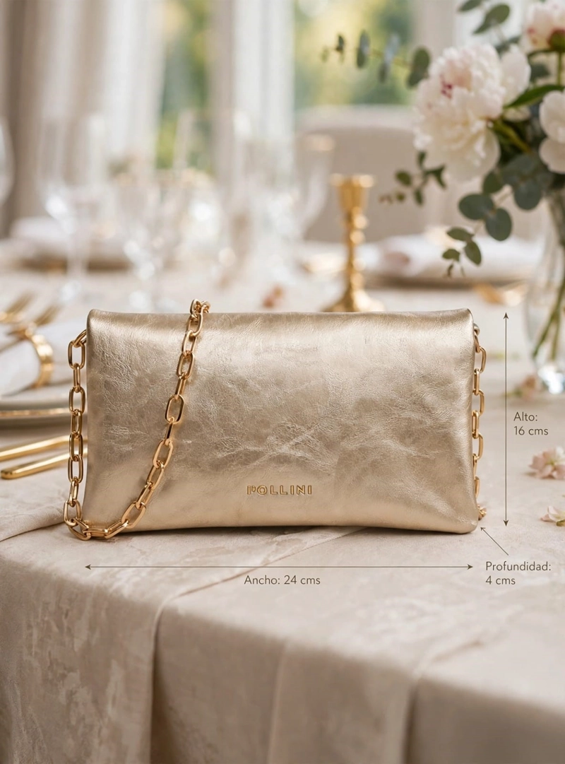 CARTERA FIESTA EFECTO METALIZADO Y CADENA POLLINI - POM088X | DORADO - 2
