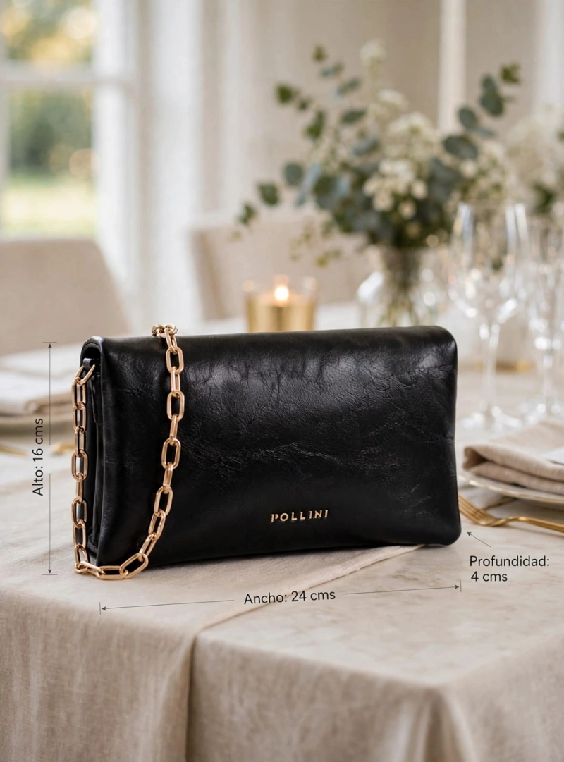 CARTERA FIESTA EFECTO METALIZADO Y CADENA POLLINI - POM088X | NEGRO - 2