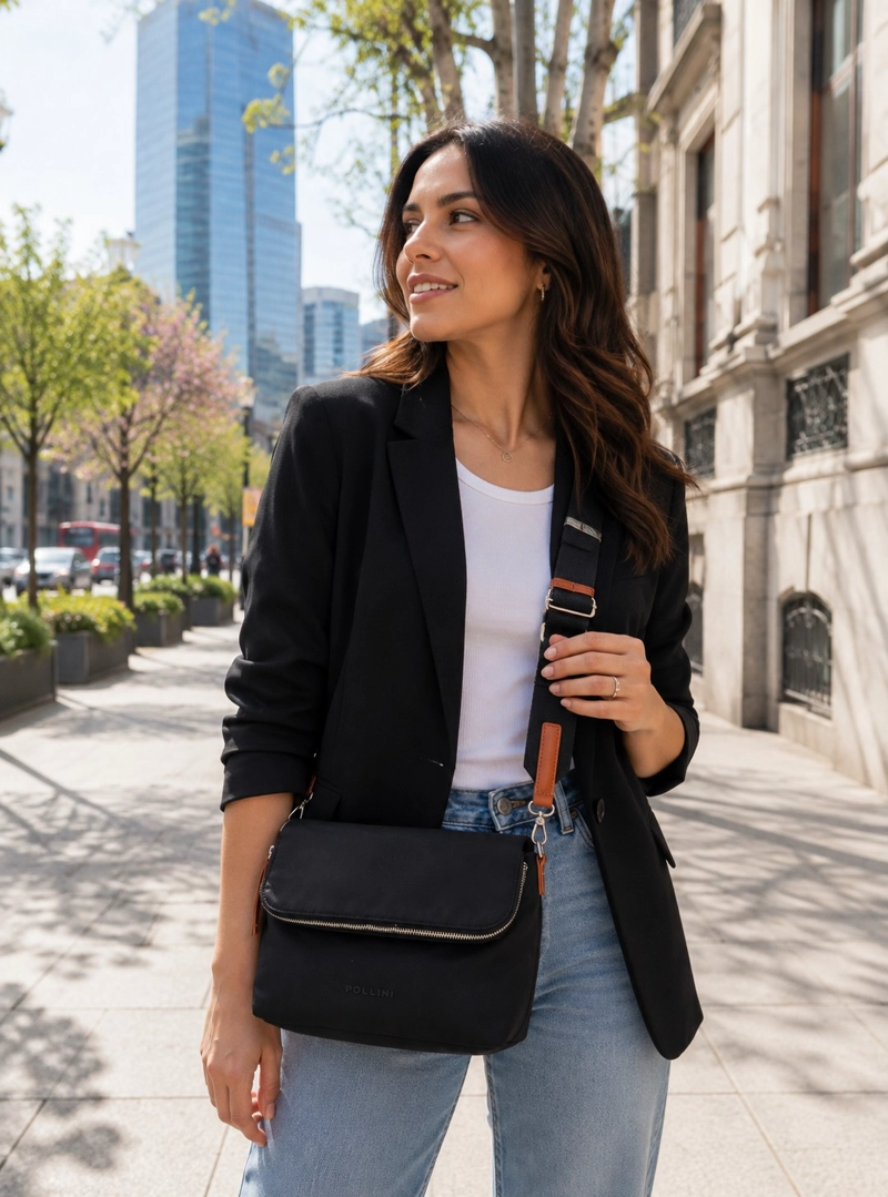 CARTERA BANDOLERA ULTRALIVIANA POLLINI - POM094X | NEGRO - 1