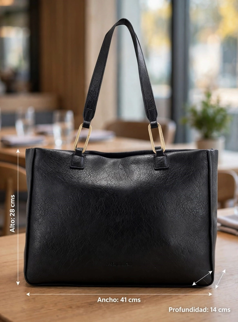 CARTERA TOTE XL DETALLE ARGOLLAS ZAPPA - POM097X | NEGRO - 2