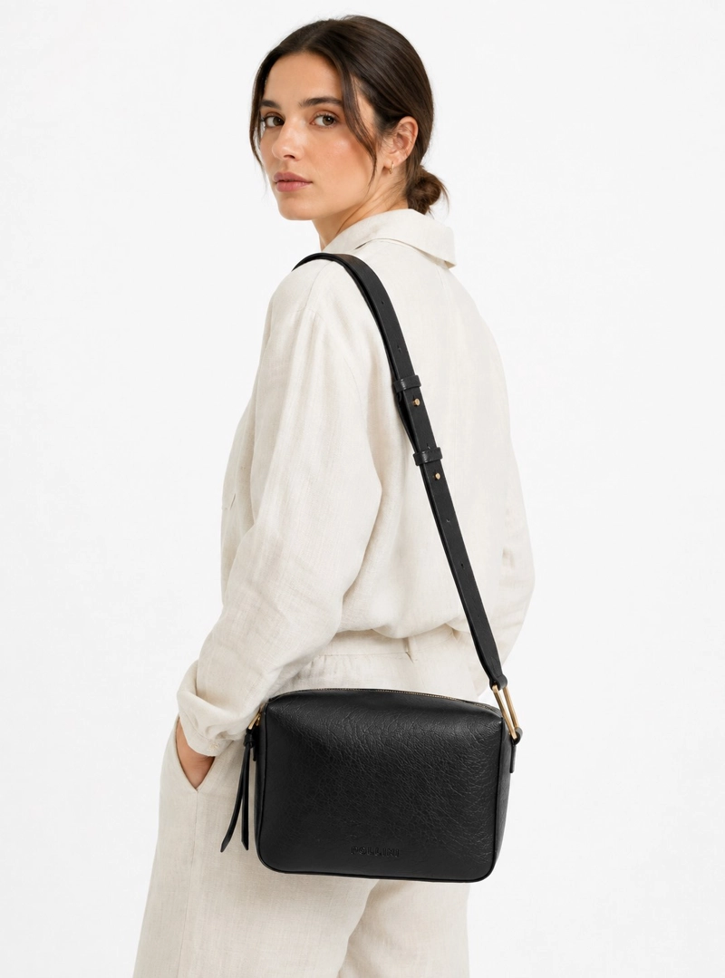 CARTERA BANDOLERA CON TEXTURA POLLINI - POM098X | NEGRO - 1