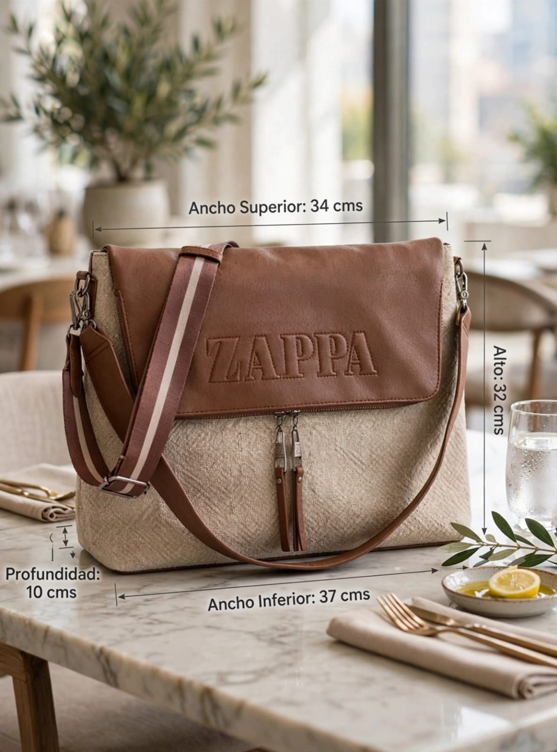 CARTERA BANDOLERA CANVAS TEJIDO + PU ZAPPA XL - ZAM081X | MARRON CLARO - 2