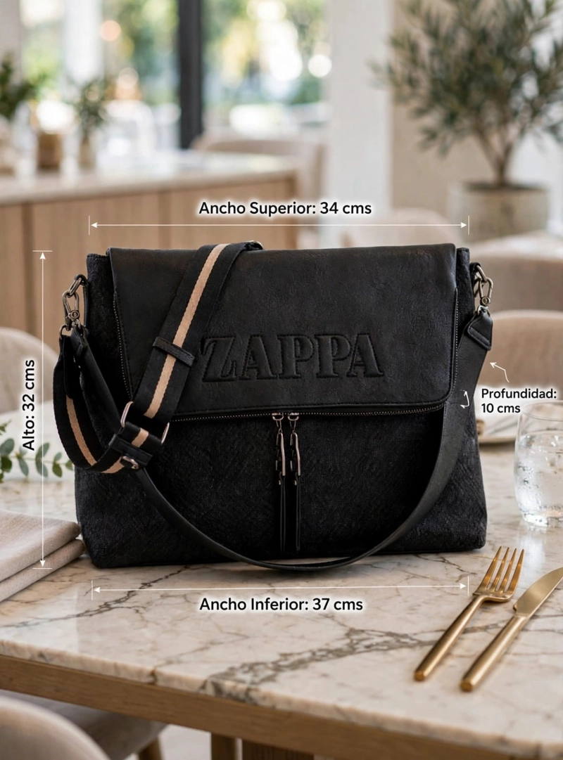 CARTERA BANDOLERA CANVAS TEJIDO + PU ZAPPA XL - ZAM081X | NEGRO - 2