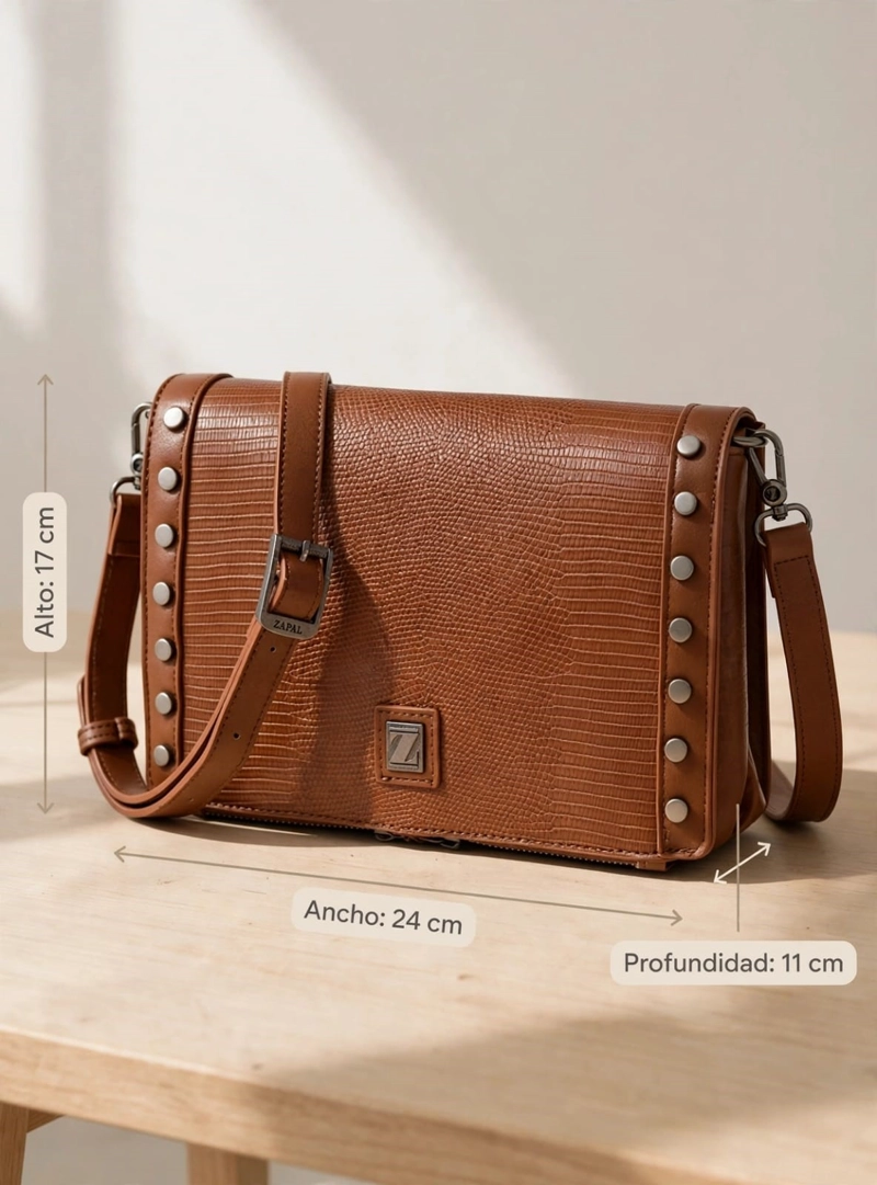CARTERA BANDOLERA DETALLE TACHAS ZAPPA - ZAM087X | MARRON CLARO - 2