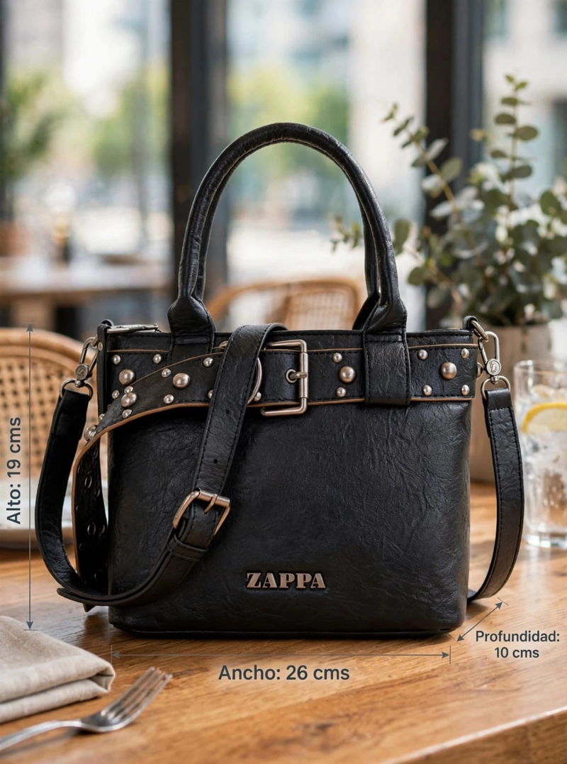 CARTERA BANDOLERA DETALLE CINTURON ZAPPA - ZAM092X | NEGRO - 2