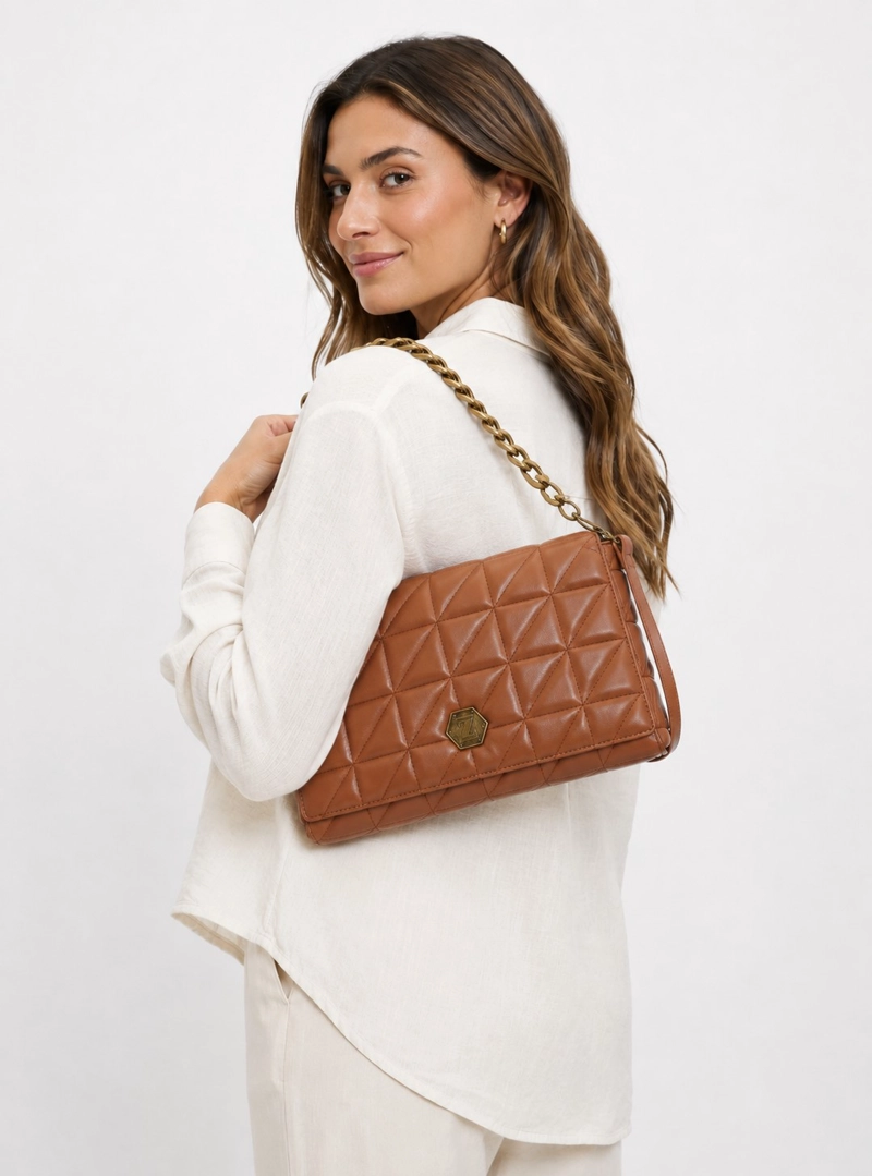 CARTERA BANDOLERA QUILT Y CADENA ZAPPA - ZAM103X | MARRON CLARO - 1