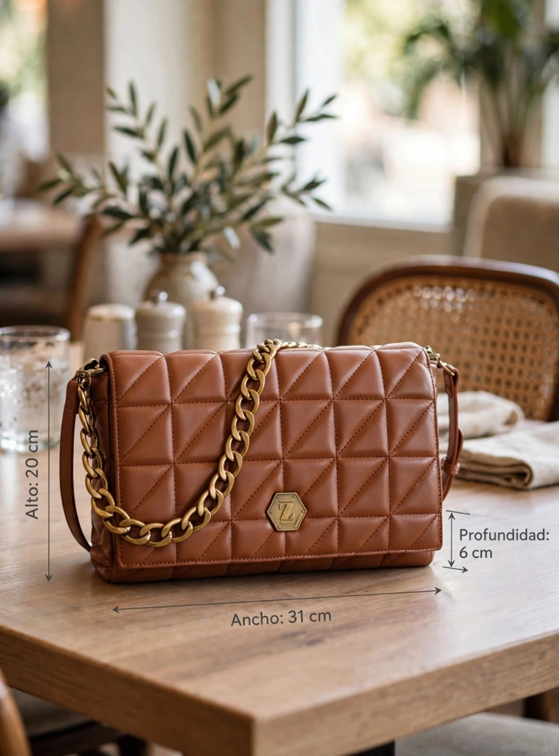CARTERA BANDOLERA QUILT Y CADENA ZAPPA - ZAM103X | MARRON CLARO - 2
